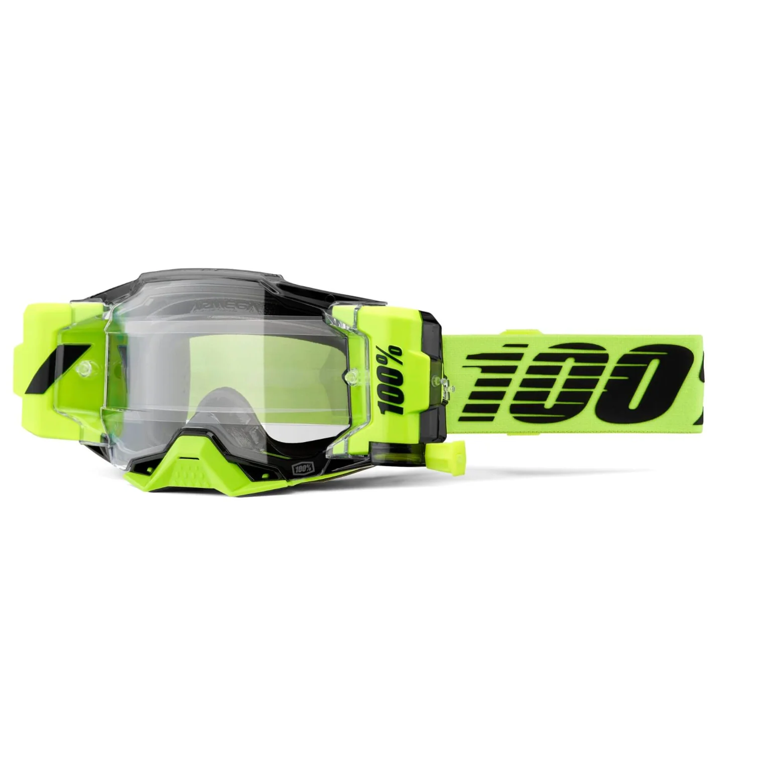 100% Armega Forecast Roll Off Goggle Neon Yellow - Clear Lens - Image 2