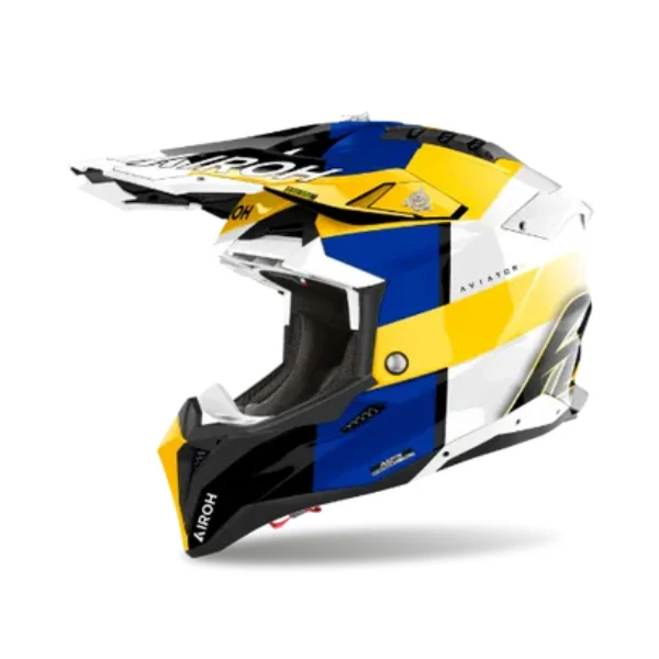 Airoh Aviator 3 Monarch Blue Yellow Gloss MX Helmet - Image 2