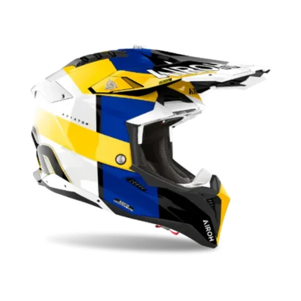 Airoh Aviator 3 Monarch Blue Yellow Gloss MX Helmet - Image 4