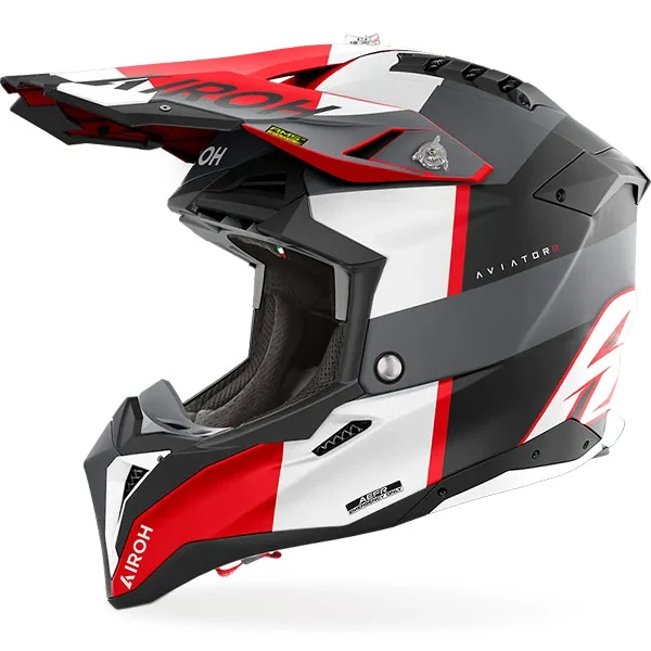 Airoh Aviator 3 Monarch Grey Red Matt MX Helmet