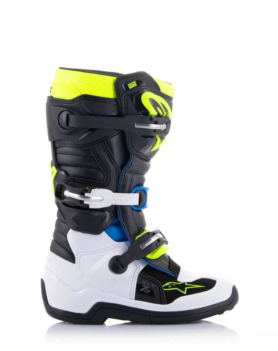 Alpinestars Tech 7S Youth Boots Black Enamel Blue Yellow Fluo - Image 4