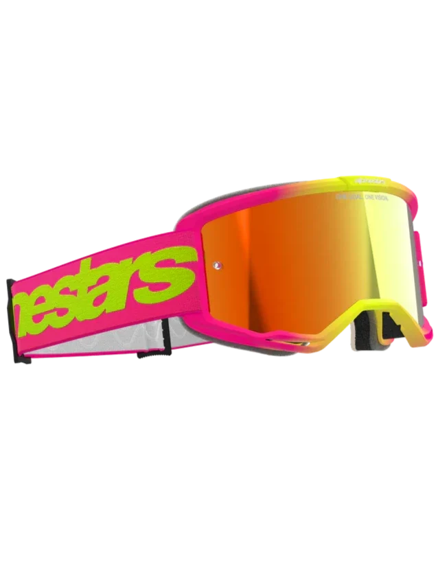 Alpinestars Vision 5 Wordmark Goggles Pink  Fluo Yellow - Red Mirror Lens - Image 2