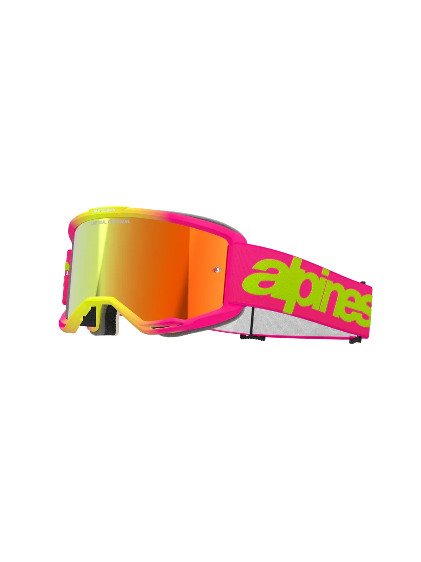 Alpinestars Vision 5 Wordmark Goggles Pink  Fluo Yellow - Red Mirror Lens - Image 3